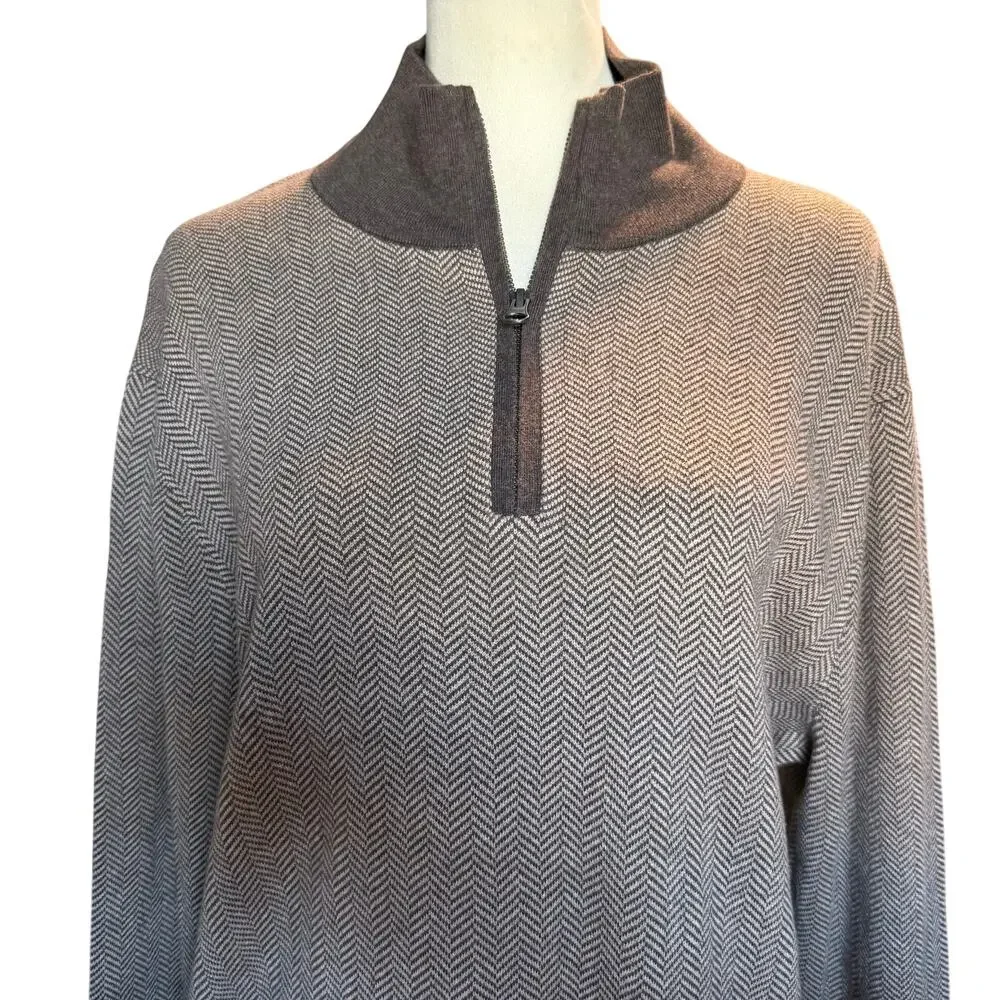 J.Crew 100% Cotton Herringbone Half Zip Sweater, Chocolate, Men's Large